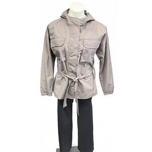 NEW MONO B women’s lightweight hooded utility jacket with belt in deep purple